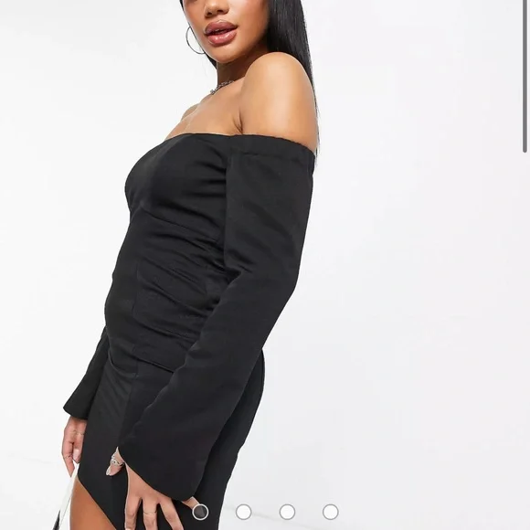 ASOS Design off shoulder structured mini dress in Black
